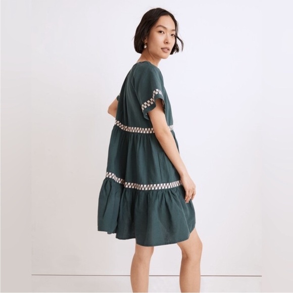 Madewell Embroidered Linen-Blend Flutter-Sleeve Mini Dress Size Medium NWT - Picture 2 of 9